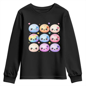Kawaii Glitter Dumpling Bao Dim Sum Graphic Youth Sweatshirt Cute Pastel Foodie Squishy Hearts and Flowers