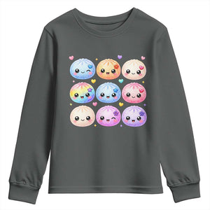 Kawaii Glitter Dumpling Bao Dim Sum Graphic Youth Sweatshirt Cute Pastel Foodie Squishy Hearts and Flowers