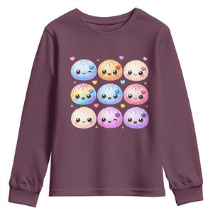 Kawaii Glitter Dumpling Bao Dim Sum Graphic Youth Sweatshirt Cute Pastel Foodie Squishy Hearts and Flowers