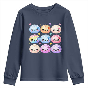 Kawaii Glitter Dumpling Bao Dim Sum Graphic Youth Sweatshirt Cute Pastel Foodie Squishy Hearts and Flowers