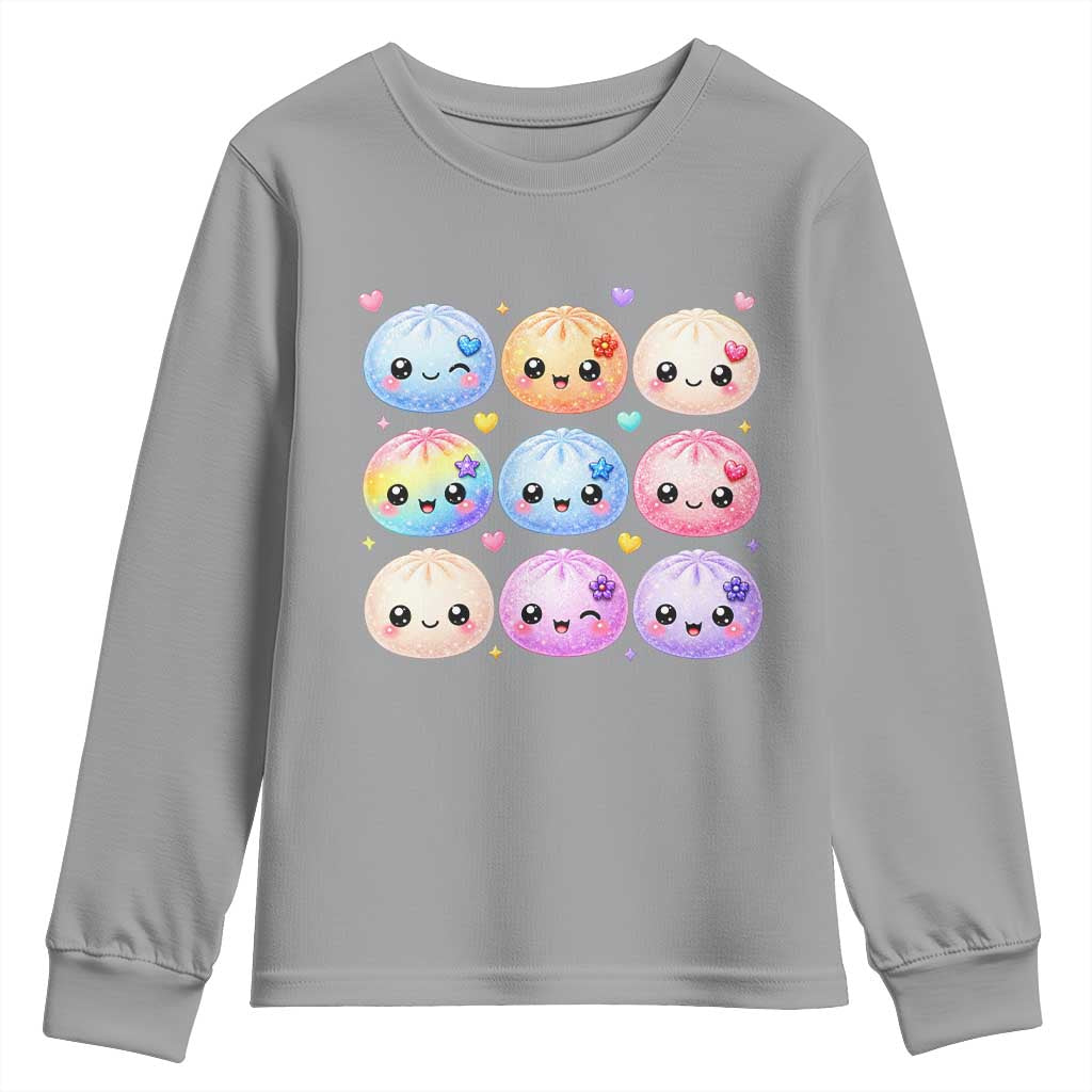 Kawaii Glitter Dumpling Bao Dim Sum Graphic Youth Sweatshirt Cute Pastel Foodie Squishy Hearts and Flowers