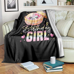 Kawaii Birthday Girl Glitter Dumpling Graphic Throw Blanket Cute Pink Bow Dim Sum Party Gift
