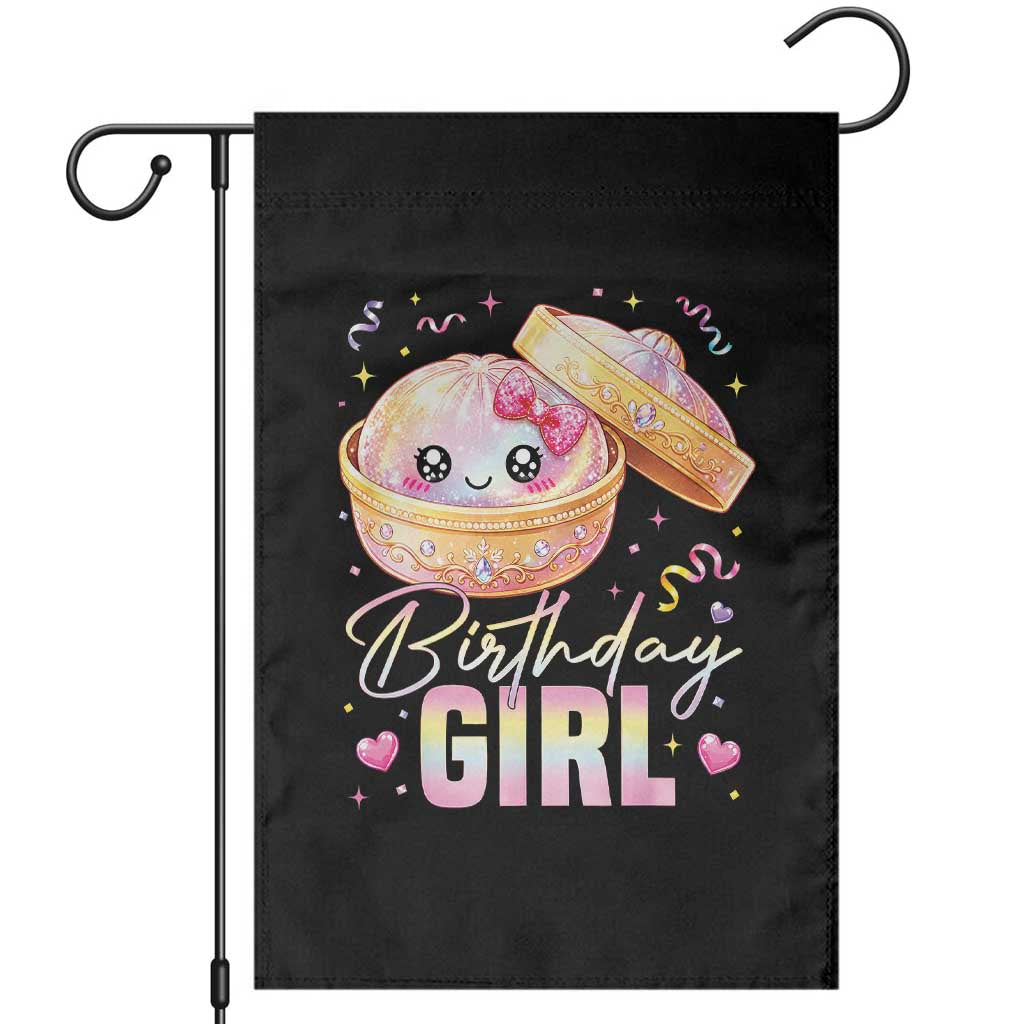 Kawaii Birthday Girl Glitter Dumpling Graphic Garden Flag Cute Pink Bow Dim Sum Party Gift TS02 Black Print Your Wear