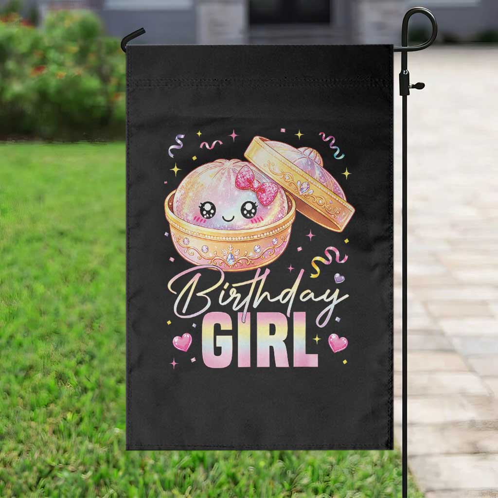Kawaii Birthday Girl Glitter Dumpling Graphic Garden Flag Cute Pink Bow Dim Sum Party Gift