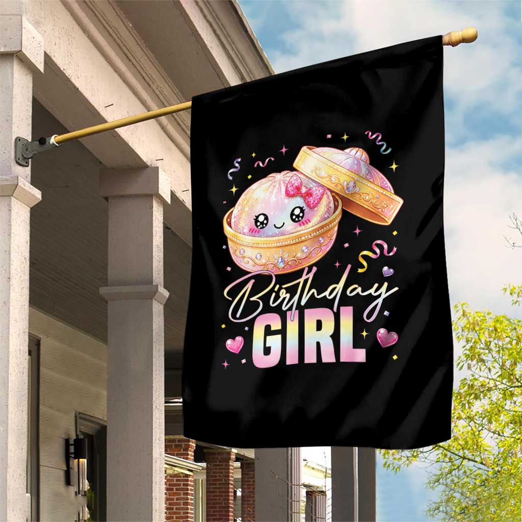 Kawaii Birthday Girl Glitter Dumpling Graphic Garden Flag Cute Pink Bow Dim Sum Party Gift