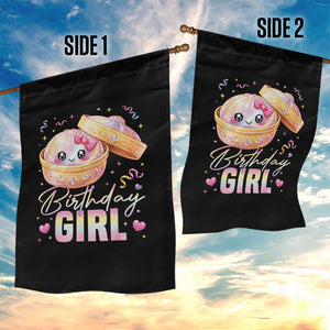 Kawaii Birthday Girl Glitter Dumpling Graphic Garden Flag Cute Pink Bow Dim Sum Party Gift