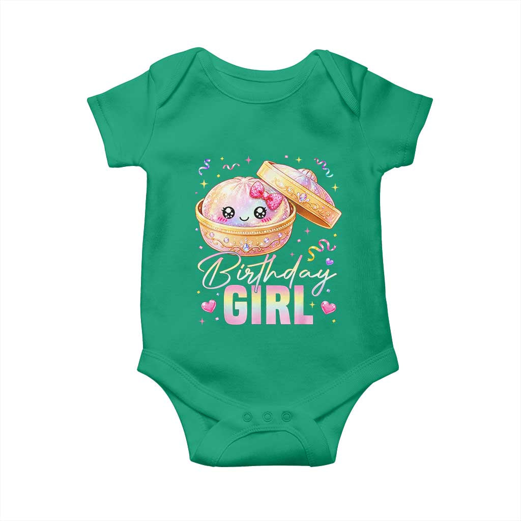 Kawaii Birthday Girl Glitter Dumpling Graphic Baby Onesie Cute Pink Bow Dim Sum Party Gift