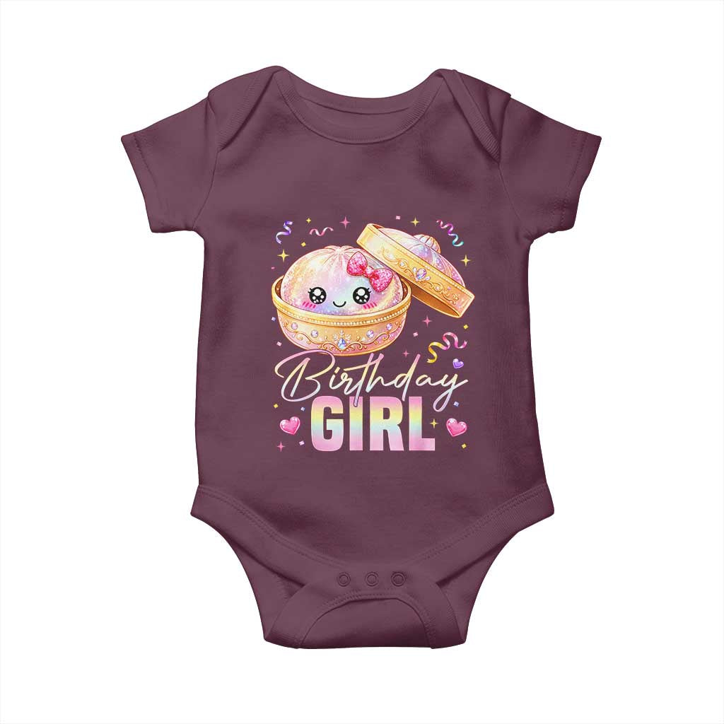 Kawaii Birthday Girl Glitter Dumpling Graphic Baby Onesie Cute Pink Bow Dim Sum Party Gift