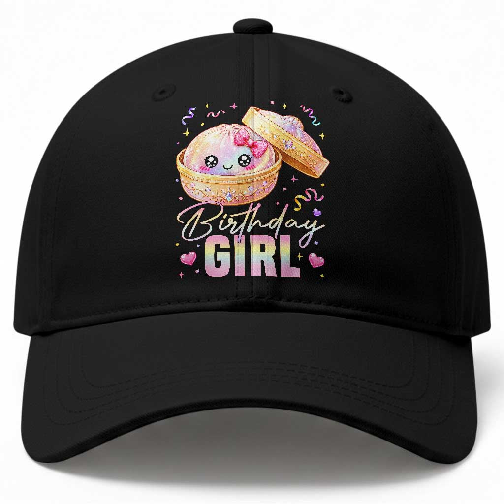 Kawaii Birthday Girl Glitter Dumpling Graphic Baseball Cap Cute Pink Bow Dim Sum Party Gift