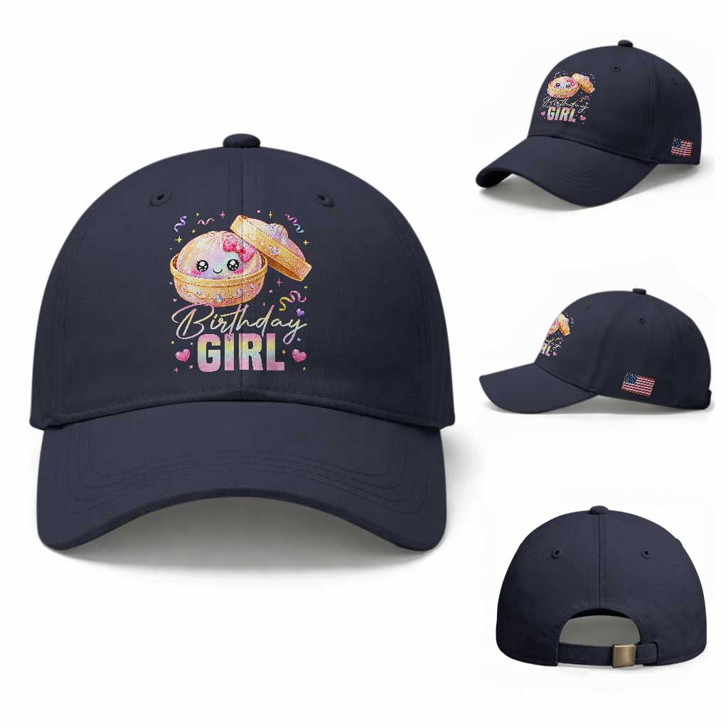Kawaii Birthday Girl Glitter Dumpling Graphic Baseball Cap Cute Pink Bow Dim Sum Party Gift
