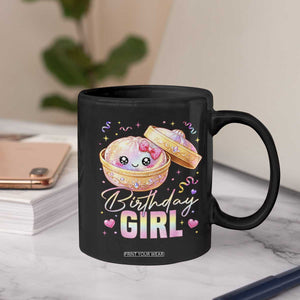 Kawaii Birthday Girl Glitter Dumpling Graphic Coffee Mug Cute Pink Bow Dim Sum Party Gift