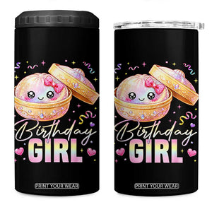 Kawaii Birthday Girl Glitter Dumpling Graphic 4 in 1 Can Cooler Tumbler Cute Pink Bow Dim Sum Party Gift