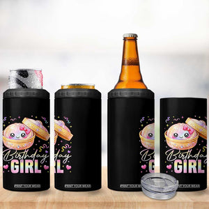 Kawaii Birthday Girl Glitter Dumpling Graphic 4 in 1 Can Cooler Tumbler Cute Pink Bow Dim Sum Party Gift