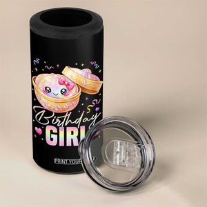 Kawaii Birthday Girl Glitter Dumpling Graphic 4 in 1 Can Cooler Tumbler Cute Pink Bow Dim Sum Party Gift