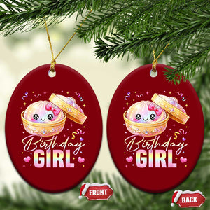 Kawaii Birthday Girl Glitter Dumpling Graphic Ceramic Ornament Cute Pink Bow Dim Sum Party Gift