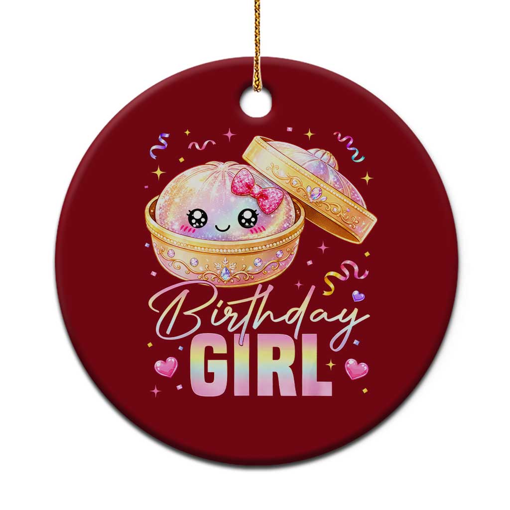 Kawaii Birthday Girl Glitter Dumpling Graphic Ceramic Ornament Cute Pink Bow Dim Sum Party Gift