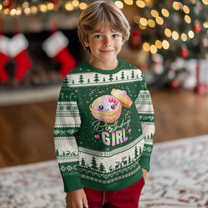 Kawaii Birthday Girl Glitter Dumpling Graphic Ugly Christmas Sweater Cute Pink Bow Dim Sum Party Gift