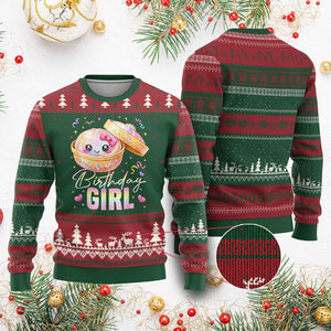 Kawaii Birthday Girl Glitter Dumpling Graphic Ugly Christmas Sweater Cute Pink Bow Dim Sum Party Gift