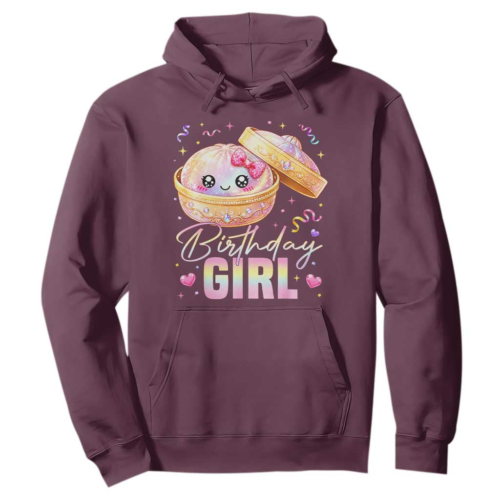 Kawaii Birthday Girl Glitter Dumpling Graphic Hoodie Cute Pink Bow Dim Sum Party Gift