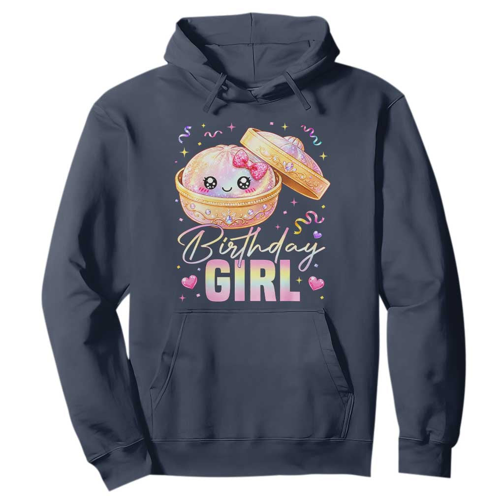 Kawaii Birthday Girl Glitter Dumpling Graphic Hoodie Cute Pink Bow Dim Sum Party Gift