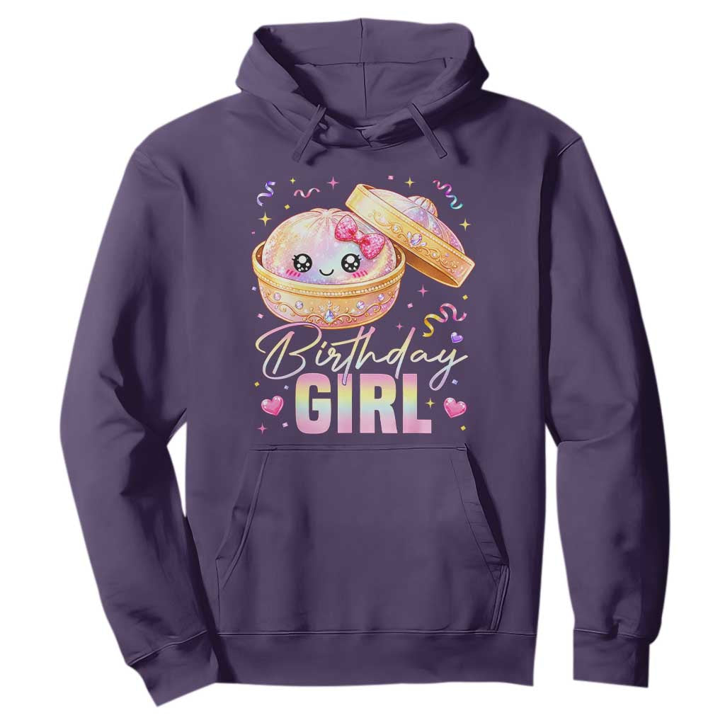Kawaii Birthday Girl Glitter Dumpling Graphic Hoodie Cute Pink Bow Dim Sum Party Gift