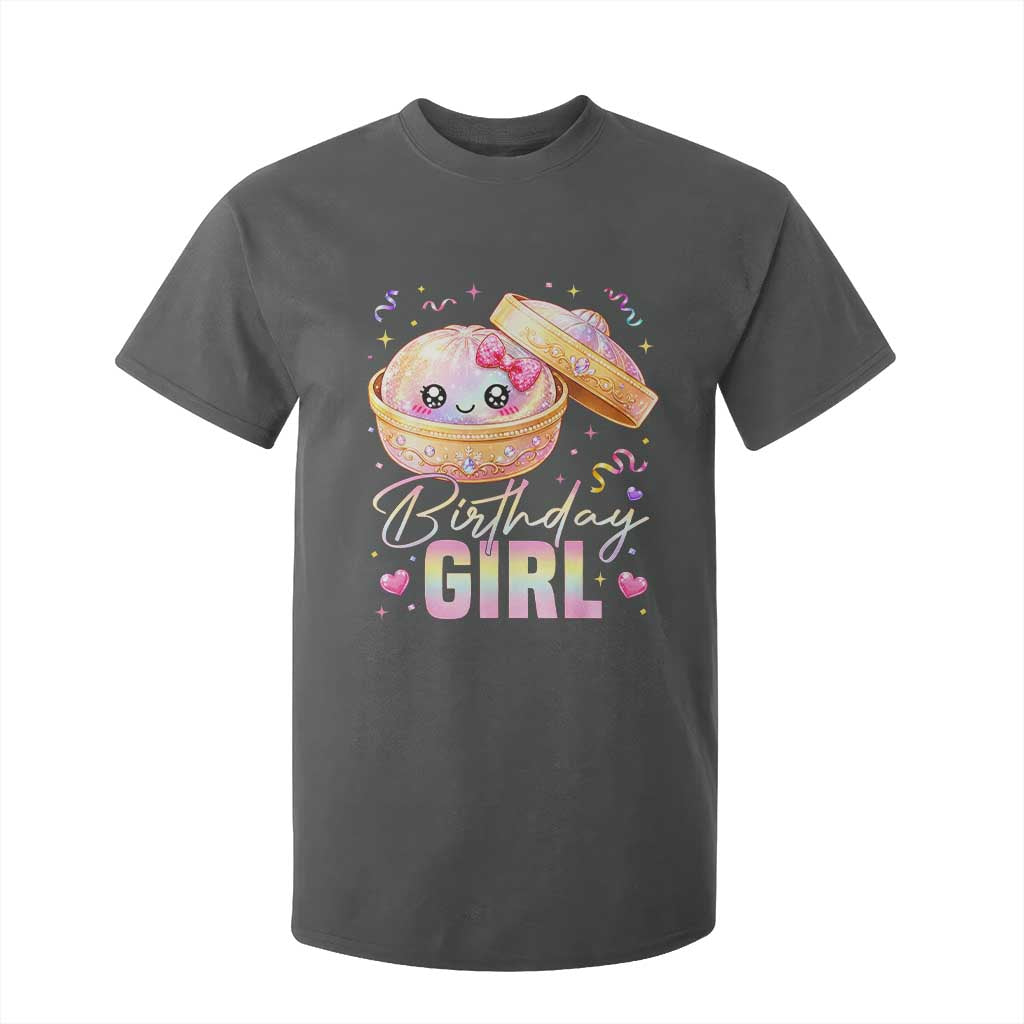 Kawaii Birthday Girl Glitter Dumpling Graphic T Shirt For Kid Cute Pink Bow Dim Sum Party Gift