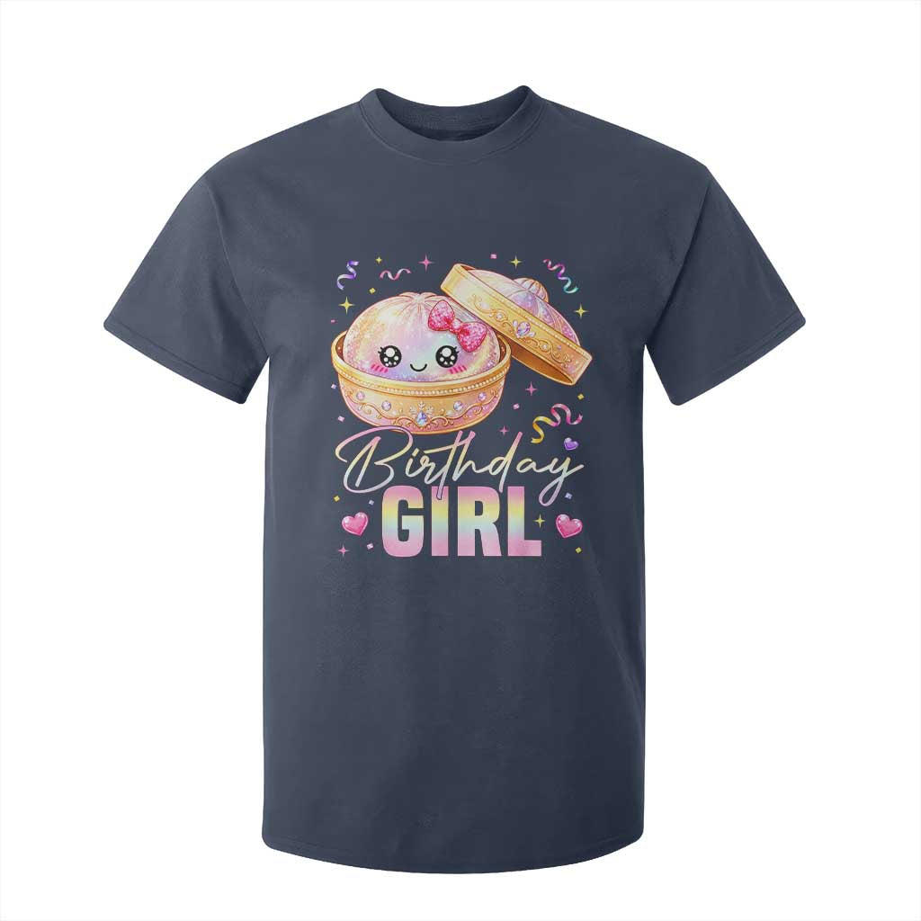 Kawaii Birthday Girl Glitter Dumpling Graphic T Shirt For Kid Cute Pink Bow Dim Sum Party Gift