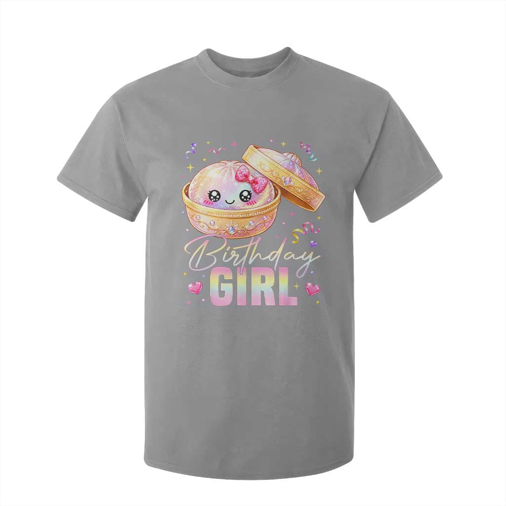 Kawaii Birthday Girl Glitter Dumpling Graphic T Shirt For Kid Cute Pink Bow Dim Sum Party Gift