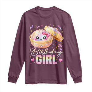 Kawaii Birthday Girl Glitter Dumpling Graphic Long Sleeve Shirt Cute Pink Bow Dim Sum Party Gift