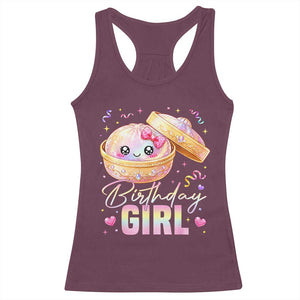 Kawaii Birthday Girl Glitter Dumpling Graphic Racerback Tank Top Cute Pink Bow Dim Sum Party Gift