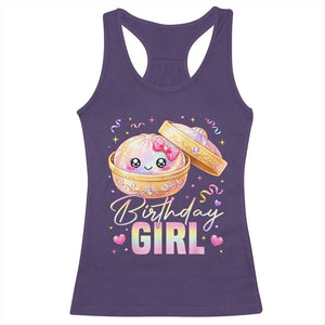 Kawaii Birthday Girl Glitter Dumpling Graphic Racerback Tank Top Cute Pink Bow Dim Sum Party Gift