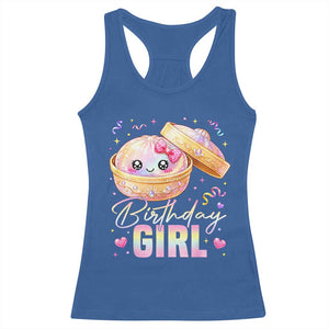 Kawaii Birthday Girl Glitter Dumpling Graphic Racerback Tank Top Cute Pink Bow Dim Sum Party Gift