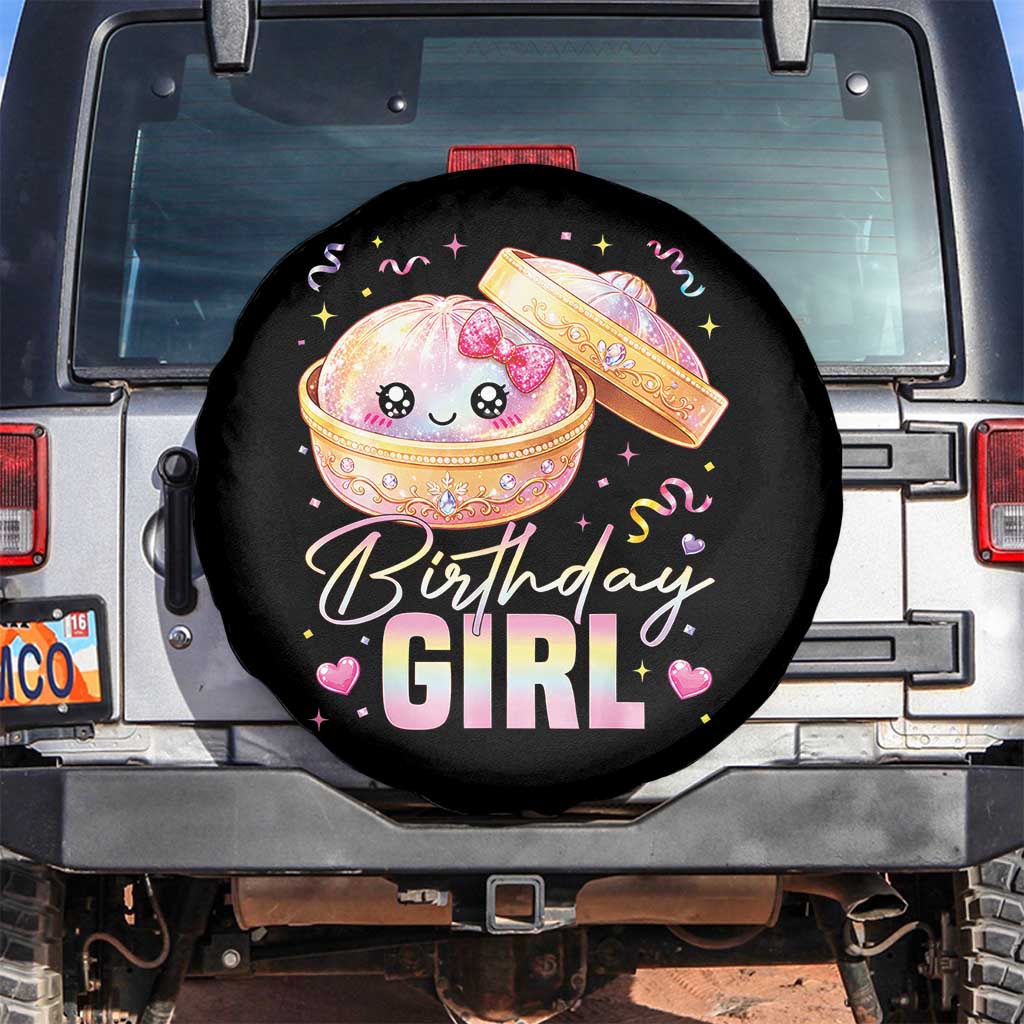 Kawaii Birthday Girl Glitter Dumpling Graphic Spare Tire Cover Cute Pink Bow Dim Sum Party Gift