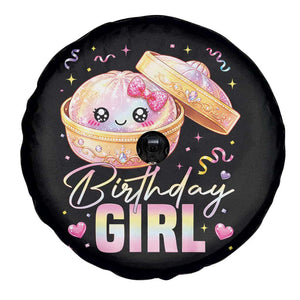 Kawaii Birthday Girl Glitter Dumpling Graphic Spare Tire Cover Cute Pink Bow Dim Sum Party Gift