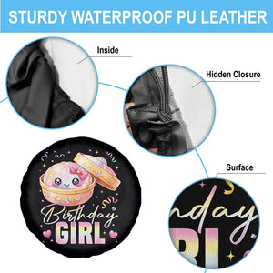 Kawaii Birthday Girl Glitter Dumpling Graphic Spare Tire Cover Cute Pink Bow Dim Sum Party Gift