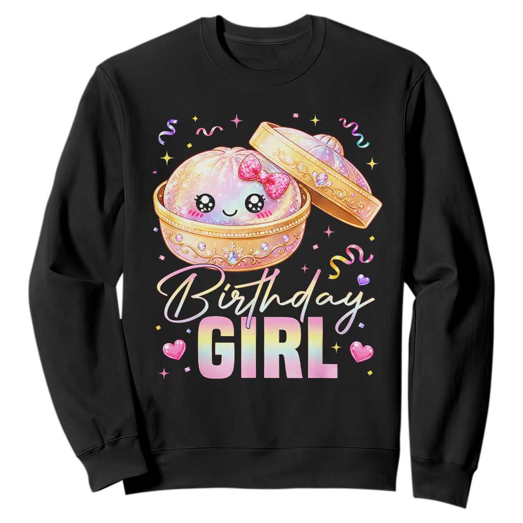 Kawaii Birthday Girl Glitter Dumpling Graphic Sweatshirt Cute Pink Bow Dim Sum Party Gift TS02 Black Print Your Wear