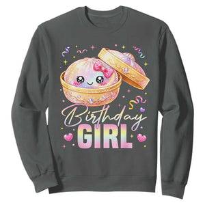 Kawaii Birthday Girl Glitter Dumpling Graphic Sweatshirt Cute Pink Bow Dim Sum Party Gift