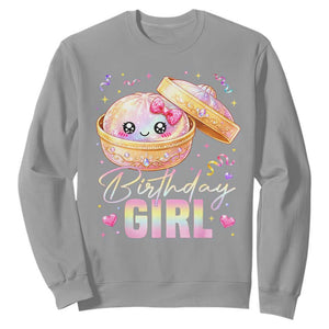 Kawaii Birthday Girl Glitter Dumpling Graphic Sweatshirt Cute Pink Bow Dim Sum Party Gift