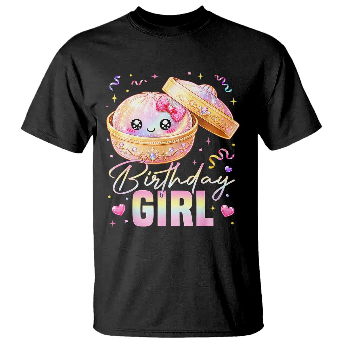 Kawaii Birthday Girl Glitter Dumpling Graphic T Shirt Cute Pink Bow Dim Sum Party Gift
