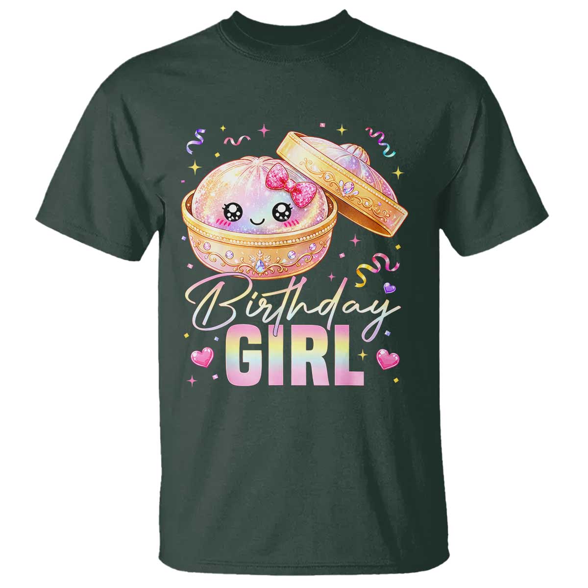 Kawaii Birthday Girl Glitter Dumpling Graphic T Shirt Cute Pink Bow Dim Sum Party Gift