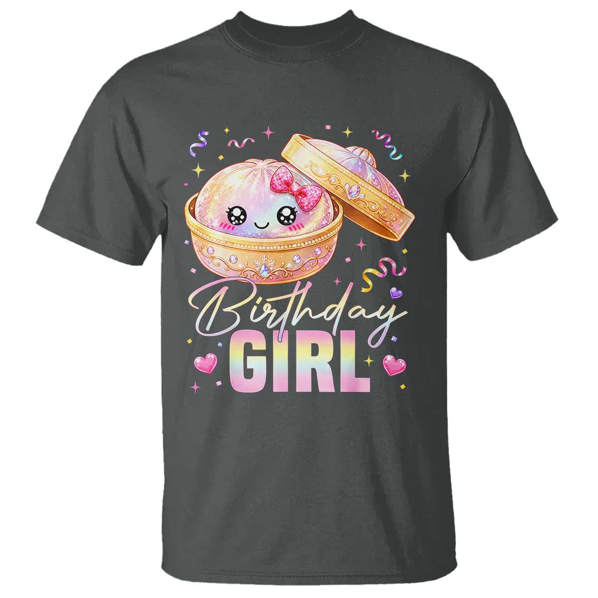 Kawaii Birthday Girl Glitter Dumpling Graphic T Shirt Cute Pink Bow Dim Sum Party Gift