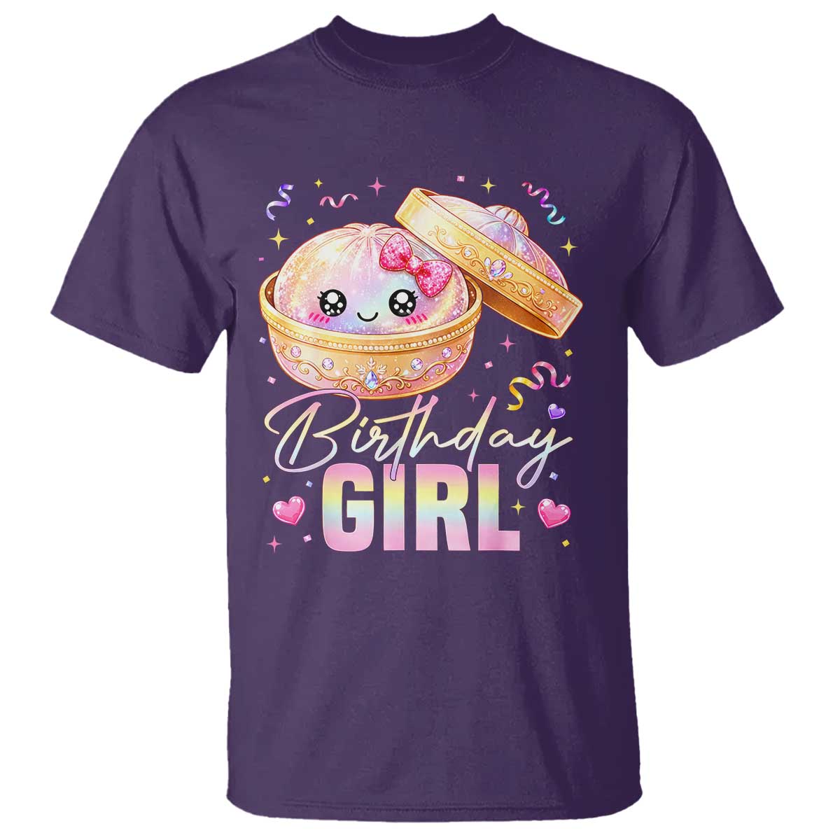 Kawaii Birthday Girl Glitter Dumpling Graphic T Shirt Cute Pink Bow Dim Sum Party Gift