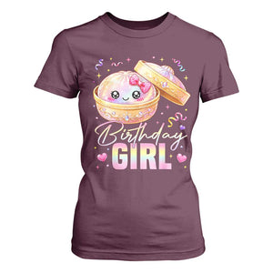 Kawaii Birthday Girl Glitter Dumpling Graphic T Shirt For Women Cute Pink Bow Dim Sum Party Gift