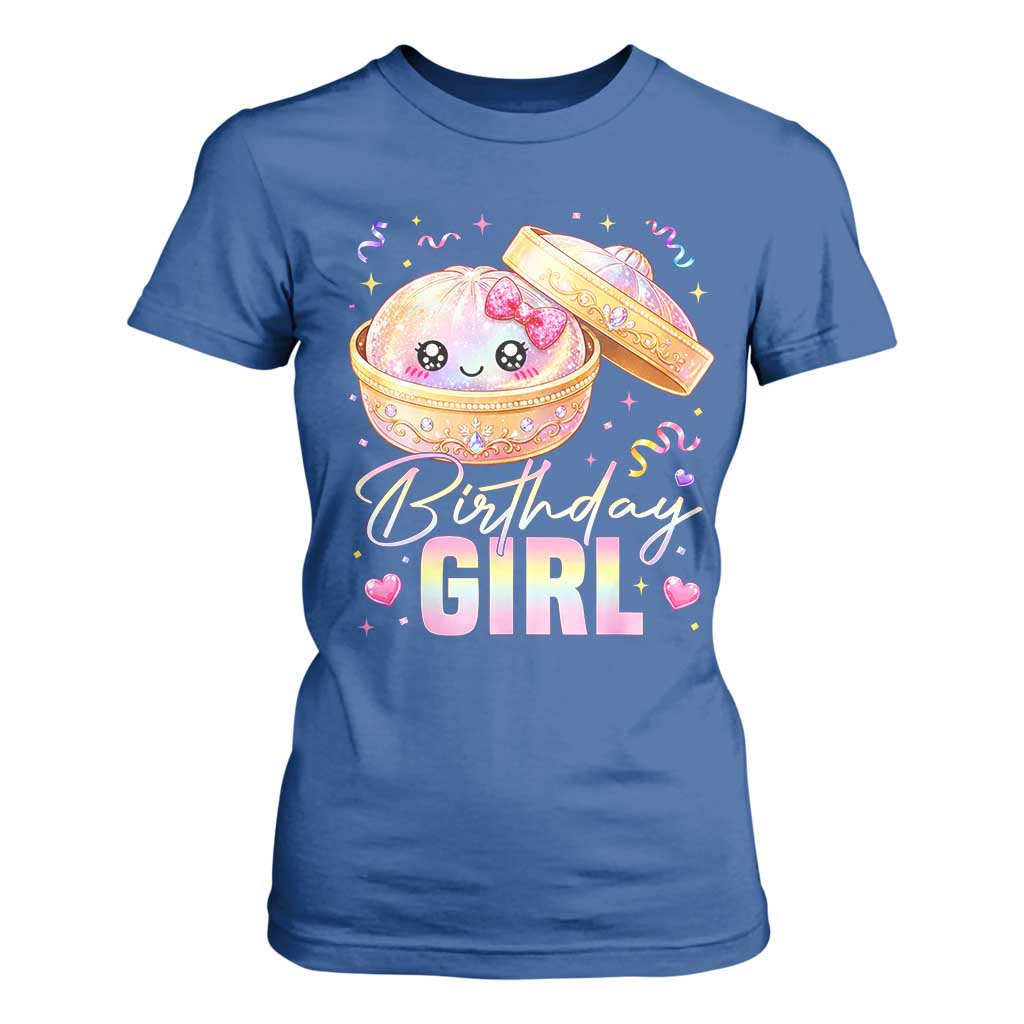 Kawaii Birthday Girl Glitter Dumpling Graphic T Shirt For Women Cute Pink Bow Dim Sum Party Gift