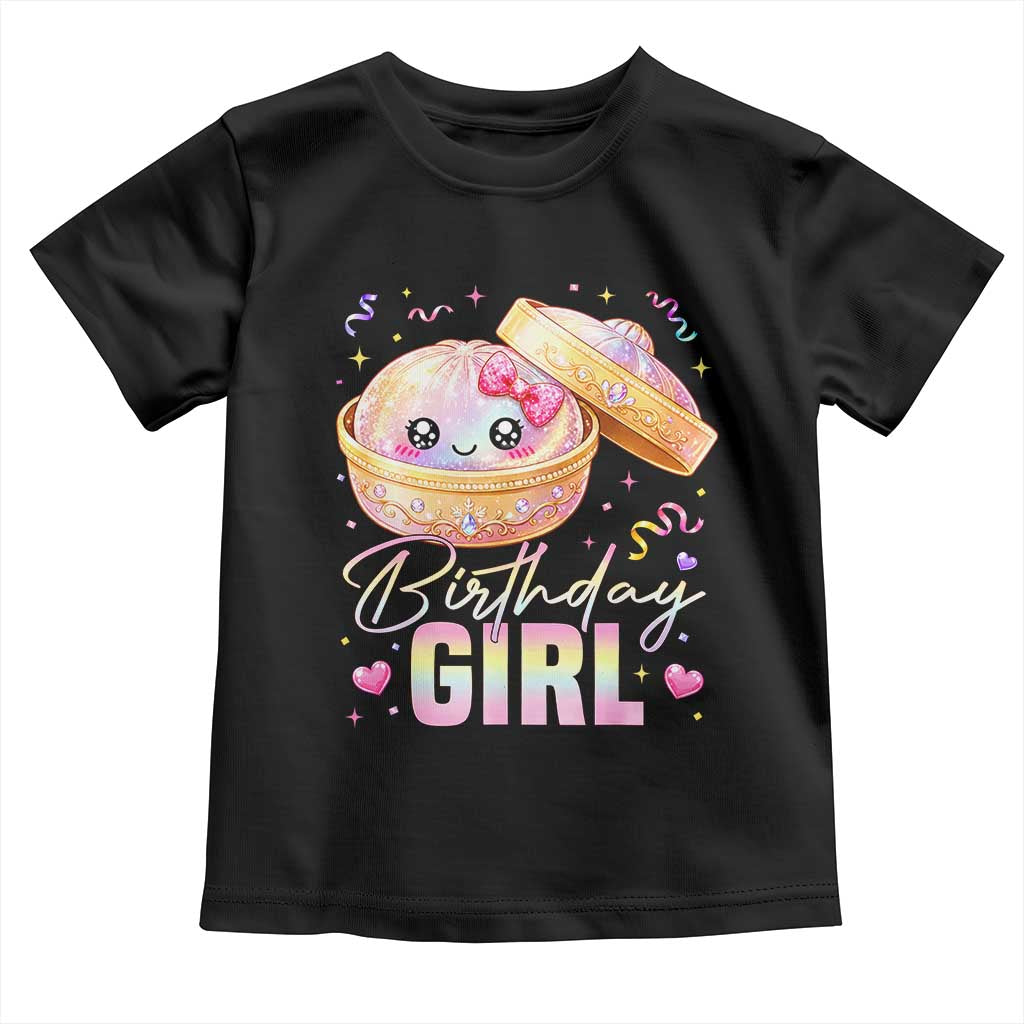 Kawaii Birthday Girl Glitter Dumpling Graphic Toddler T Shirt Cute Pink Bow Dim Sum Party Gift