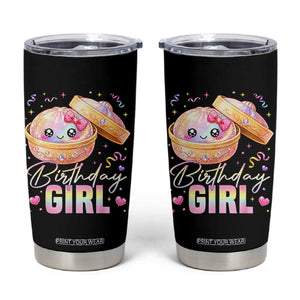 Kawaii Birthday Girl Glitter Dumpling Graphic Tumbler Cup Cute Pink Bow Dim Sum Party Gift