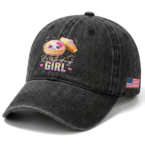 Kawaii Birthday Girl Glitter Dumpling Graphic Washed Cotton Baseball Cap Cute Pink Bow Dim Sum Party Gift