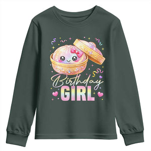 Kawaii Birthday Girl Glitter Dumpling Graphic Youth Sweatshirt Cute Pink Bow Dim Sum Party Gift