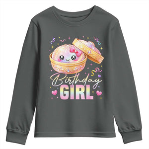 Kawaii Birthday Girl Glitter Dumpling Graphic Youth Sweatshirt Cute Pink Bow Dim Sum Party Gift