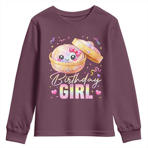 Kawaii Birthday Girl Glitter Dumpling Graphic Youth Sweatshirt Cute Pink Bow Dim Sum Party Gift